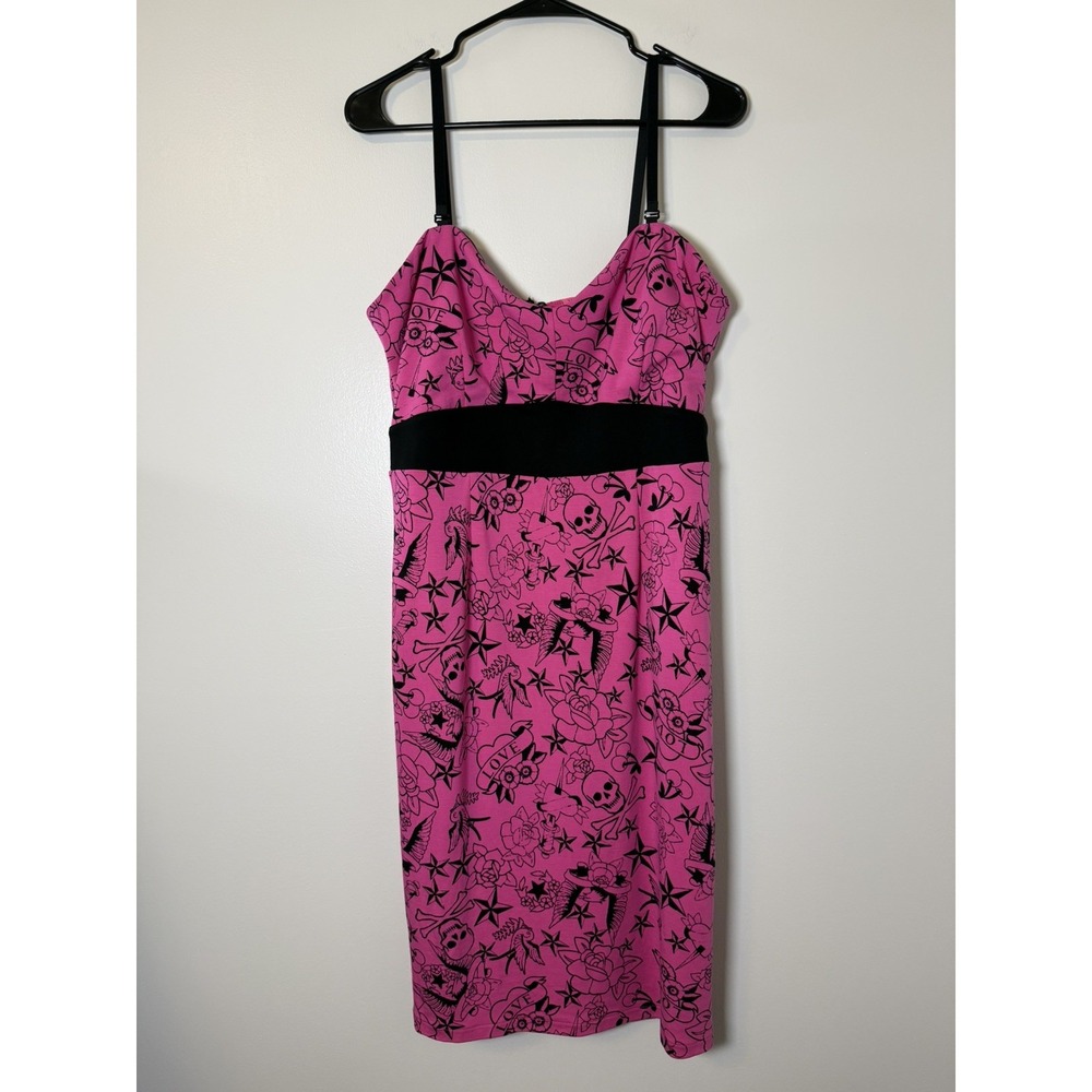 Betsey Johnson Torrid Pink/Black Tattoo Print Ponte Convert Stretch Dress 16